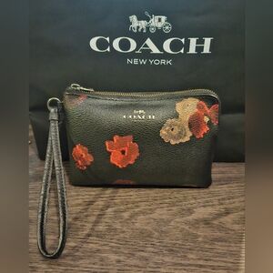 Coach Wristlet/Wallet Black with Flower Print